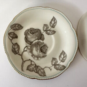 CASTLETON (USA) Gloria, 1 Saucer, Pearl Edge, Taupe Roses, Thin Blue Line- VTG